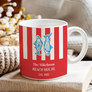 Tasse 2 Couleurs Famille personnalisée Stripes de sardine rouge mar
