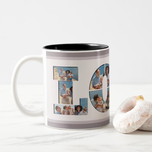Tasse 2 Couleurs FAMILLE Photo Collage Love Script Modern Keepsar (Avec donut)