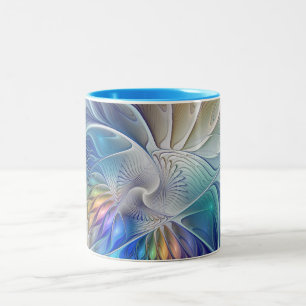 Tasse 2 Couleurs Fantaisie florale, fleur fractale abstraite coloré