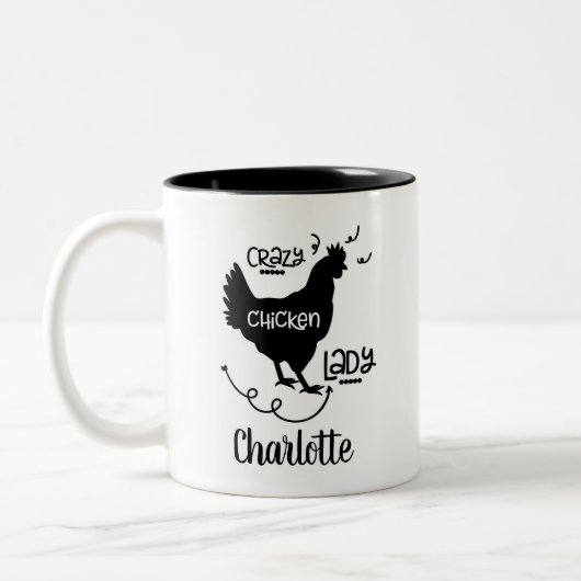 Tasse 2 Couleurs Farmhouse moderne Crazy Poule Nom de la dame (Gauche)