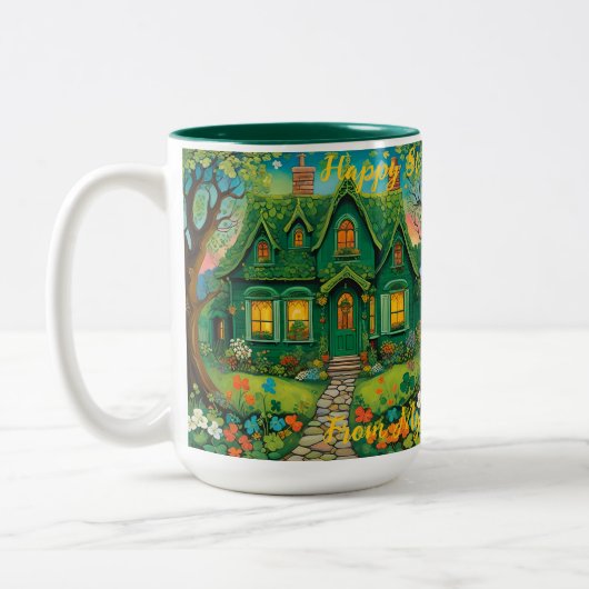 Tasse 2 Couleurs Farmhouse sur mesure St Patrick’s Day. St Patty (Gauche)