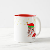 Tasse 2 Couleurs Fée de Noël habillée en rouge et étoiles (Devant droit)