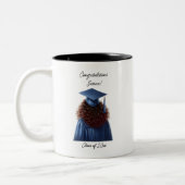 Tasse 2 Couleurs Félicitations Brunette Female Diplômée en bleu (Gauche)