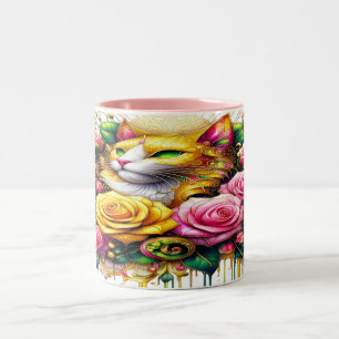 Tasse 2 Couleurs Félin au milieu d'une floraison vibrante
