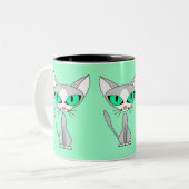 Tasse 2 Couleurs Félin de fantaisie - gris et blanc (Devant gauche)