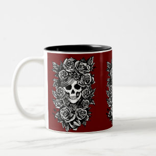 Tasse 2 Couleurs Female Skull Roses Goth Original ink drawing Art