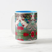 Tasse 2 Couleurs Feminine Red Lips et Rose Peacock Abstrait (Devant gauche)