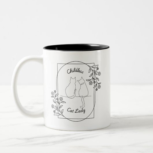 Tasse 2 Couleurs Femme au chat sans enfant (Gauche)
