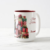 Tasse 2 Couleurs Femme, Enveloppement Cadeaux & Café Sipping (Devant droit)