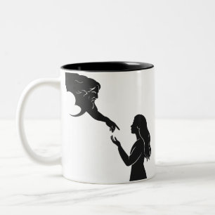 Tasse 2 Couleurs Femme minimaliste se connectant à Dieu Silhouette