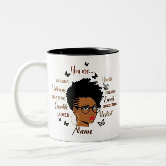 Tasse 2 Couleurs Femme noire personnalisée Fille Afro (Gauche)
