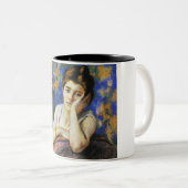 Tasse 2 Couleurs Femme penchée sur une chaise (Devant droit)