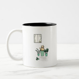 Tasse 2 Couleurs Fenêtre de café de chat Planchers Plante Vert
