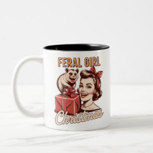 Tasse 2 Couleurs Feral Girl Noël Opossum Xmas Trashy Retro