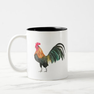 Tasse 2 Couleurs Ferme d'aquarelle de coq Cottage rustique vintage