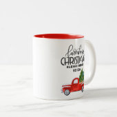 Tasse 2 Couleurs Ferme Noël Aquarelle Rouge Camion (Devant droit)