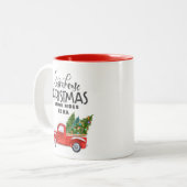 Tasse 2 Couleurs Ferme Noël Aquarelle Rouge Camion (Devant gauche)