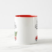 Tasse 2 Couleurs Ferme Noël Aquarelle Rouge Camion (Centre)