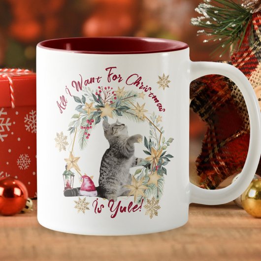 Tasse 2 Couleurs Festive Hygge Yule Chat Humour de Noël