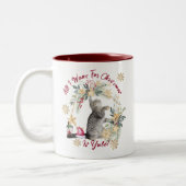 Tasse 2 Couleurs Festive Hygge Yule Chat Humour de Noël (Gauche)