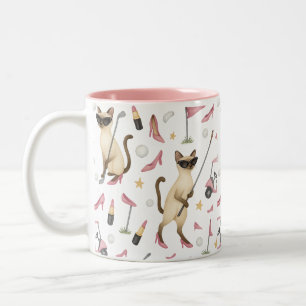 Tasse 2 Couleurs Fête de Bachelorette Golfeur Chat thème Rose