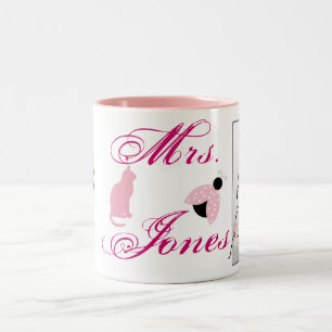 Tasse 2 Couleurs Fête de Mariage Fleurs Roses Monogramme Nom