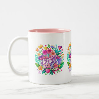 Tasse 2 Couleurs Fête des mères Floral Joyeux cadeau de la Fête des