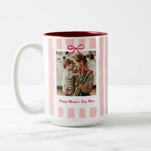 Tasse 2 Couleurs Fête des Mères personnalisée avec photo et rayure