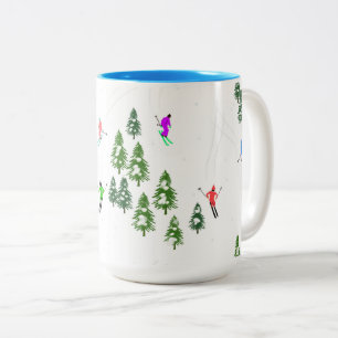 Tasse 2 Couleurs Fête d'Illustration de ski alpin Freeride
