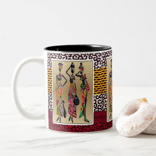 Tasse 2 Couleurs Fête tribale Afrocentrique (Avec donut)
