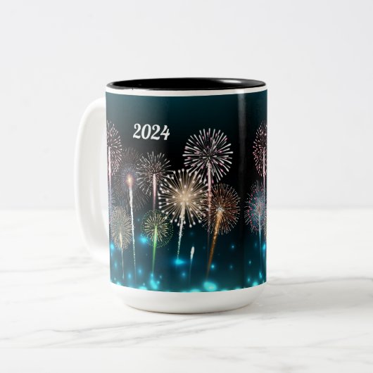 Tasse 2 Couleurs Feu d'artifice du Joyeux Nouvel An 2024 (Devant gauche)