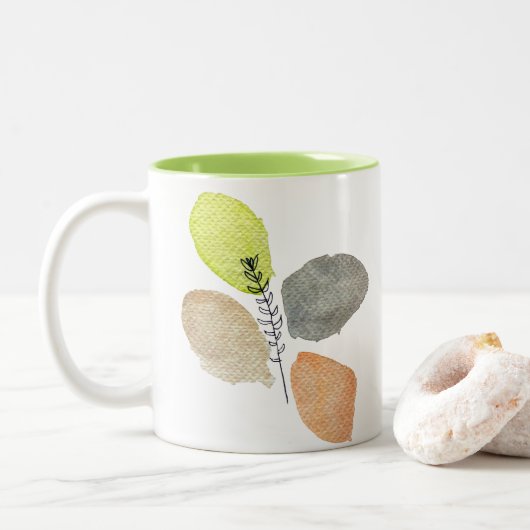 Tasse 2 Couleurs Feuille d'aquarelle esthétique moderne (Avec donut)