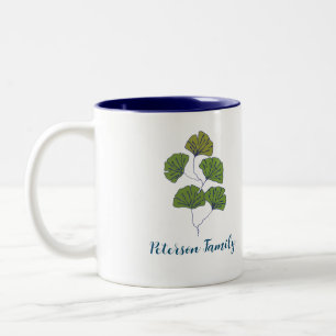 Tasse 2 Couleurs Feuille tropicale avec nom de famille personnalisé