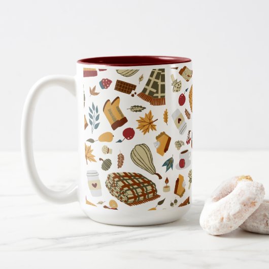 Tasse 2 Couleurs Feuilles d'automne uniques Citrouilles d'automne (Avec donut)