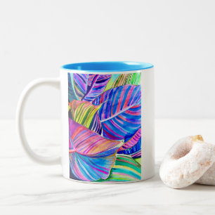 Tasse 2 Couleurs Feuilles de canna tropicale aquarelle