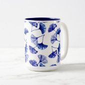 Tasse 2 Couleurs Feuilles de gingko bleu et blanc (Devant droit)