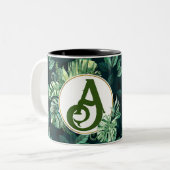 Tasse 2 Couleurs Feuilles et initiale personnalisée pour les amateu (Devant gauche)