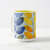 Tasse 2 Couleurs Feuilles jaune et bleu (Devant gauche)