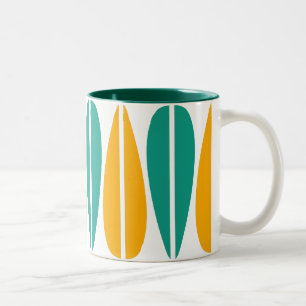 Tasse 2 Couleurs Feuilles rétro - Ambre et Aqua