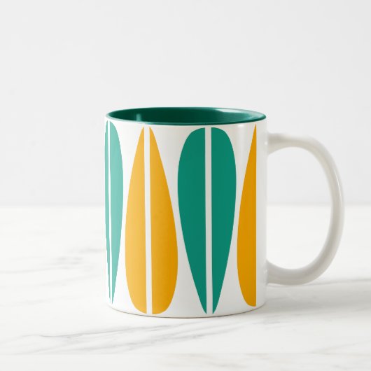 Tasse 2 Couleurs Feuilles rétro - Ambre et Aqua (Droit)