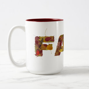 Tasse 2 Couleurs Feuilles Sèches Colorées d'Automne Typographie Gra