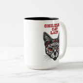 Tasse 2 Couleurs Fier Chat Sans Enfant Dame (Devant droit)