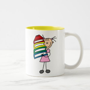 Tasse 2 Couleurs Fille Bâton Avec Des Livres