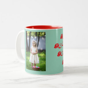 Tasse 2 Couleurs Fille de chasse aux œufs Photo avec panier et orei
