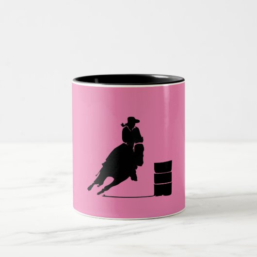 Tasse 2 Couleurs Fille de course de baril Silhouette sur fond rose (Centre)