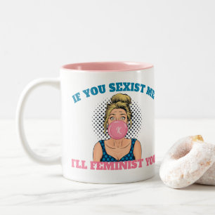 Tasse 2 Couleurs Fille de l'art Pop Monogram Bubble Gum Citation Fé
