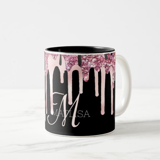 Tasse 2 Couleurs Fille Élégante Épilation Monogramme Rose Noir Nom (Devant droit)