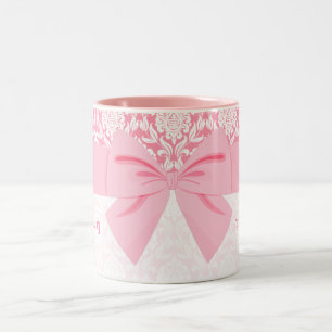 Tasse 2 Couleurs Fille Élégante Pink Damask Wrap Bow personnalisée
