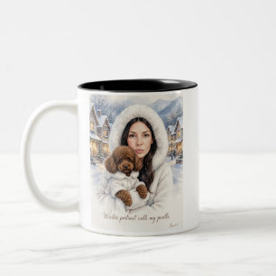 Tasse 2 Couleurs Fille embrassant un chiot Caniche – Maman Caniche