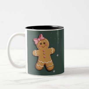 Tasse 2 Couleurs Fille en pain d'épice de Noël avec noeud rose Coqu
